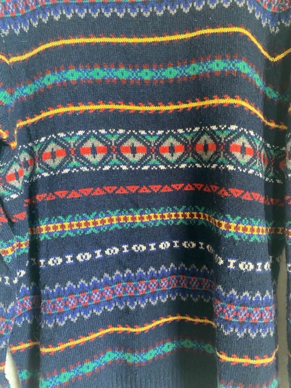 Urban Pipeline Mens L Navy Multi Color Fair Isle Pullover Sweater Crew Neck - Picture 3 of 7